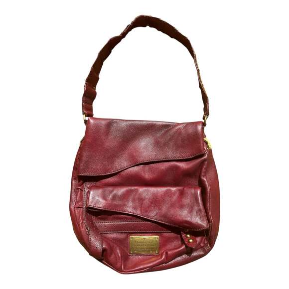 Isabella Fiore Vintage Red Leather Brass Name Plate Large Hobo Shoulder Bag - Picture 1 of 3